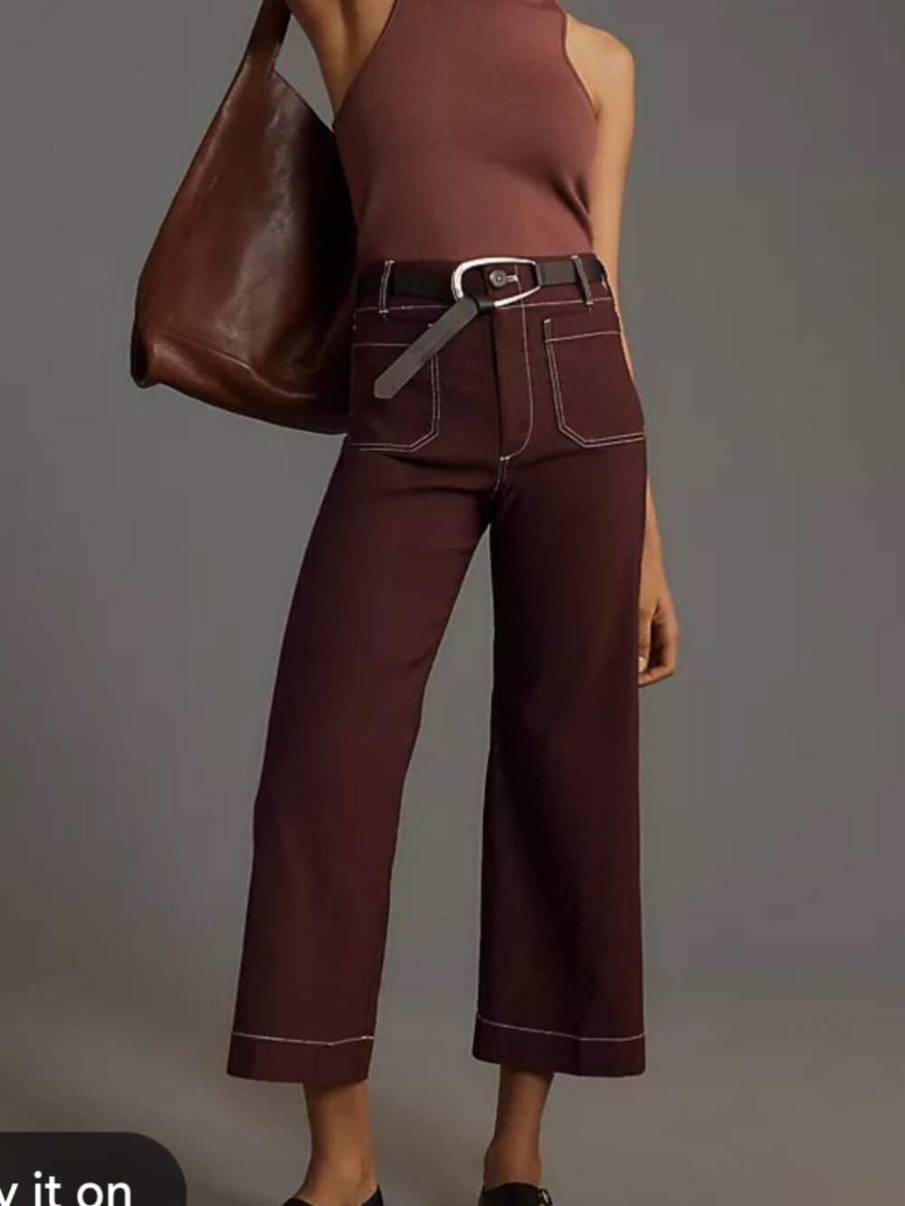 ANTHROPOLOGIE MAEVE CONTRAST STITCH crop wide leg pants 27 the colette
